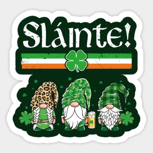 Three Gnomes Leprechaun Irish Flag Cheers Slainte Sticker